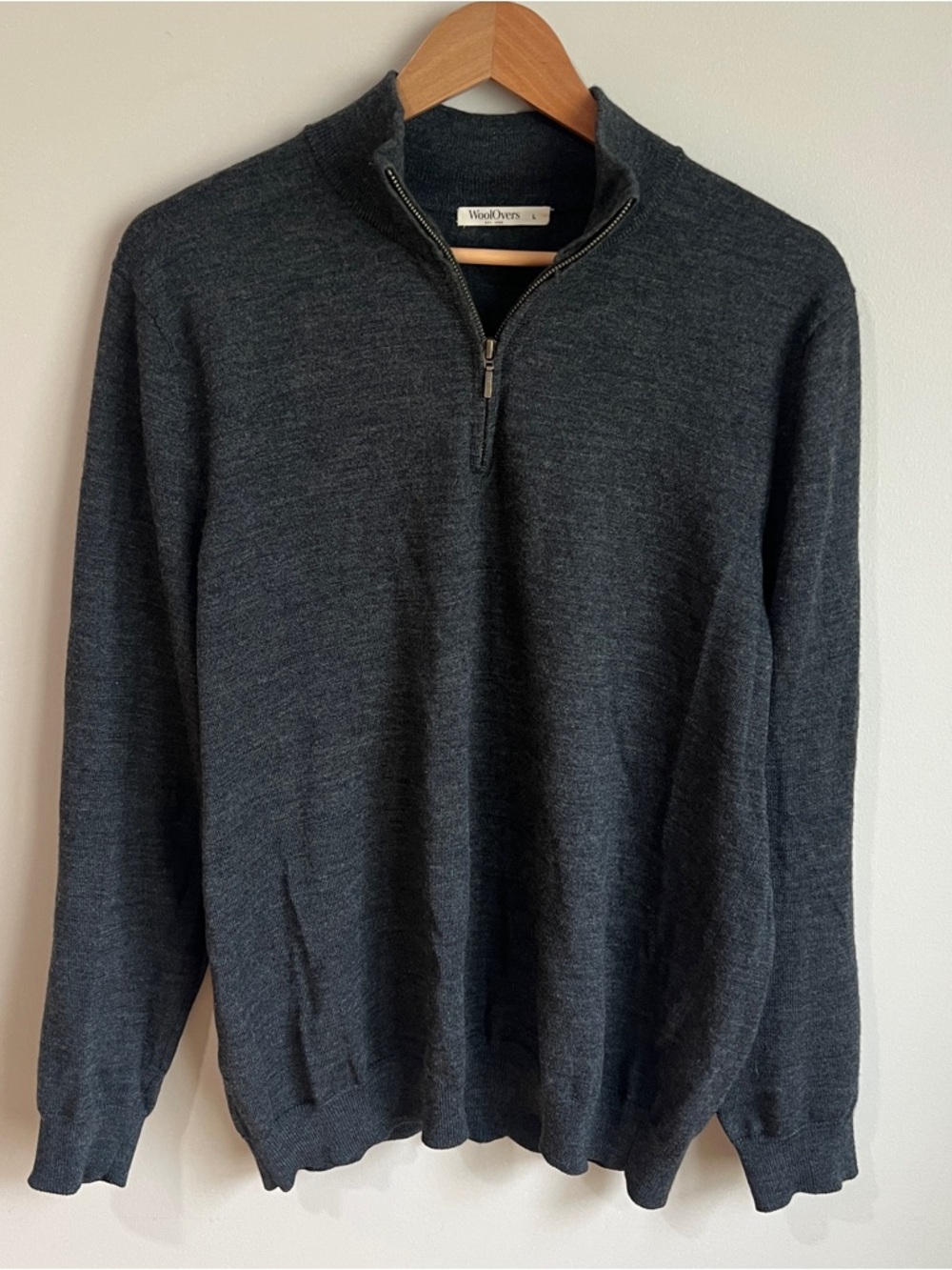 Woolovers 1/4 Zip Jumper Size L 100% Merino Wool Sweater Quarter Preppy Premium